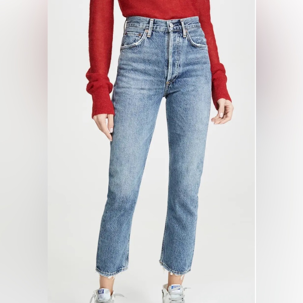 Agolde Riley High Rise Straight Crop Jeans in Frequency Wash Denim Size 26